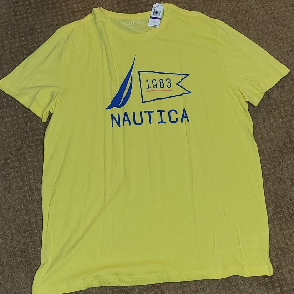 Nautica Men's Tee in Bright Yellow with Blue Logo